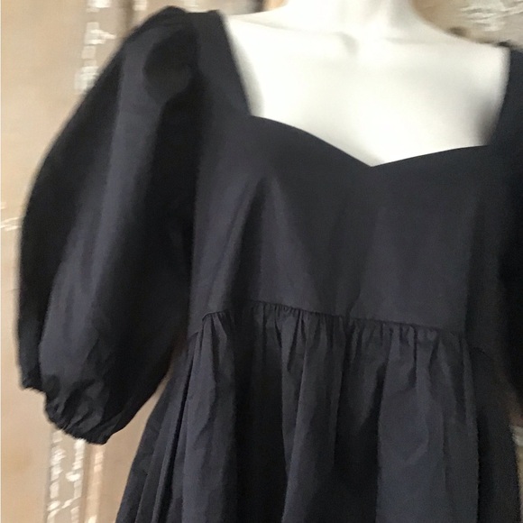 NWT $334 Monica Nera Black Cotton Mini Natasha Dress Puffer Sleeve Size Small - Picture 8 of 10